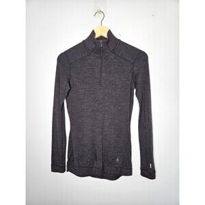 SMARTWOOL Women's 1/4 Zip Pullover Base Layer Small Gray 100% Merino Wool